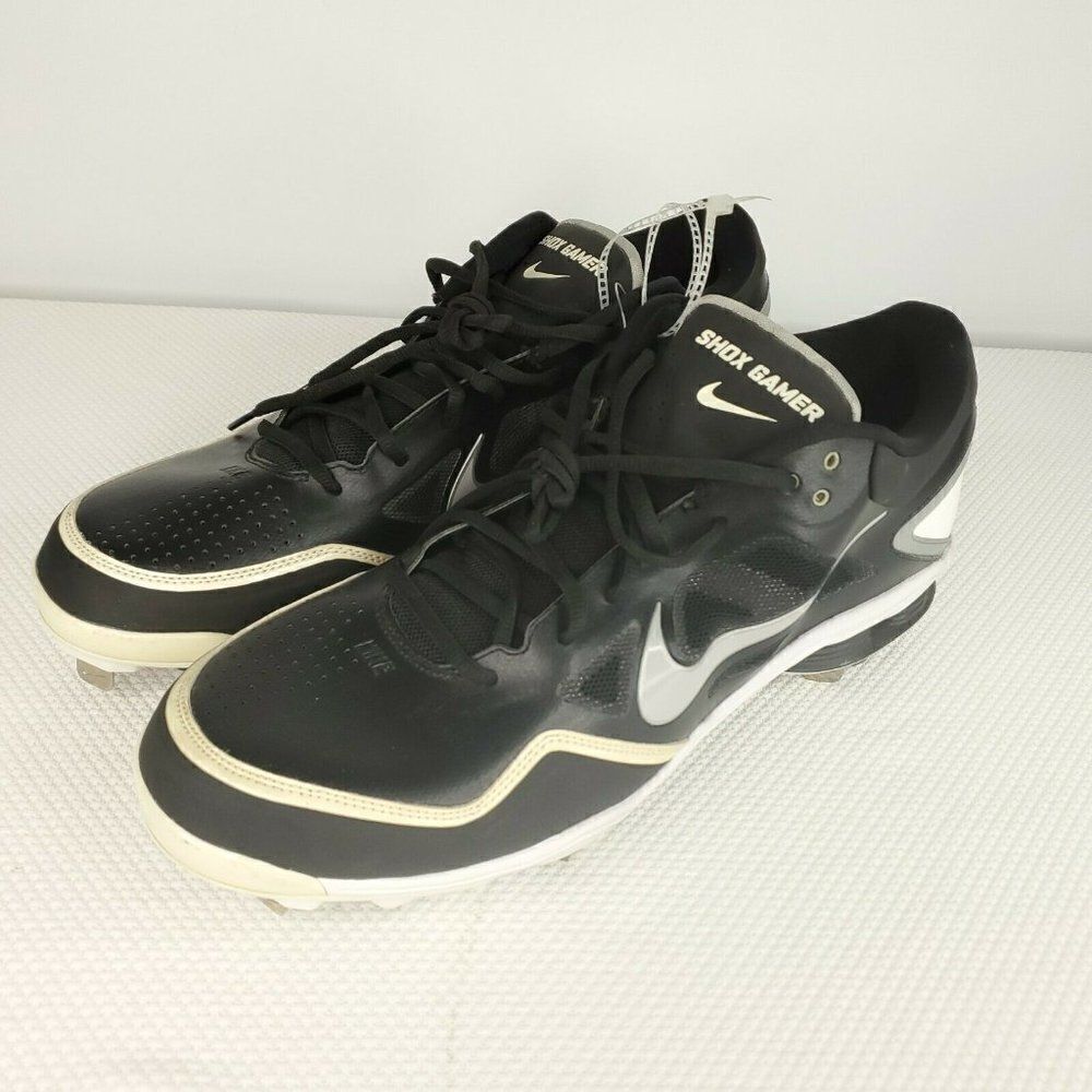 New Nike Shox Gamer Baseball Cleats Metal Blk/Wte